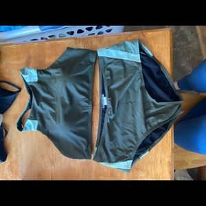 green high waisted and high neck bathing suit